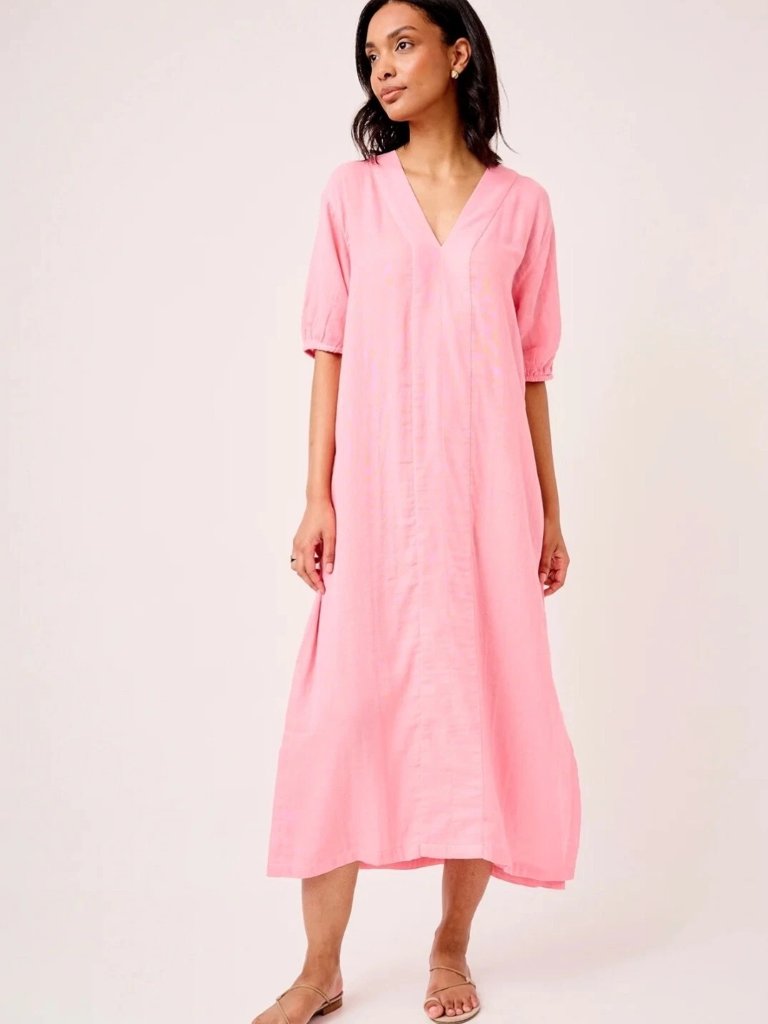 Lake Pajamas Cotton Gauze Puff Sleeve Oversized Caftan House Dress Pink Size L